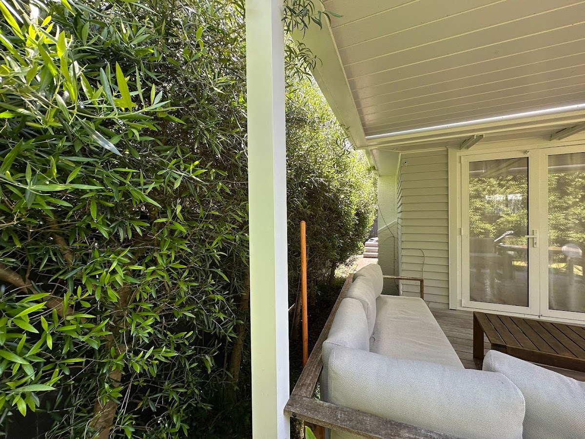 Bamboo privacy screening beside a porch